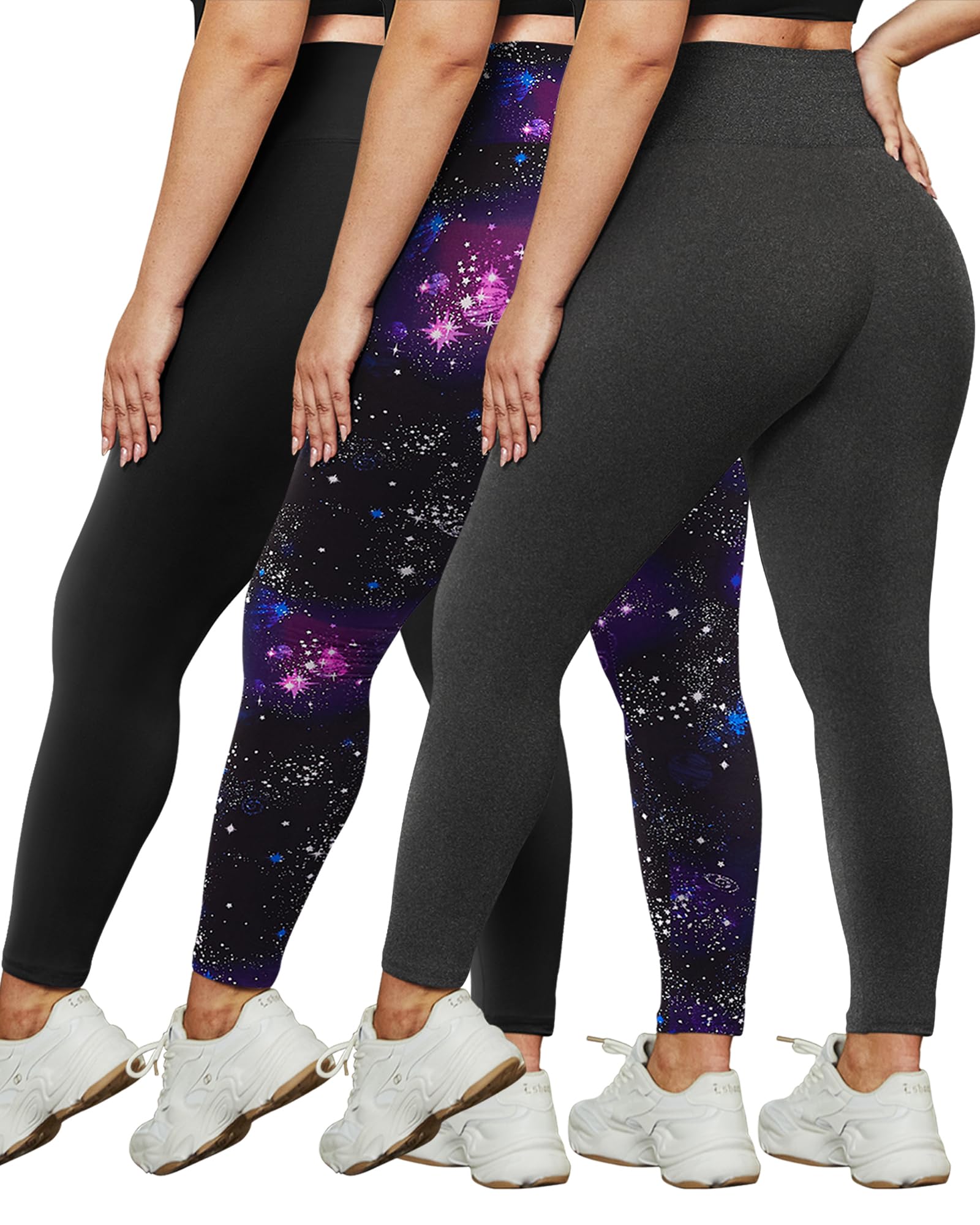 HLTPRO 3 Pack Plus Size Leggings for Women(X-Large - 4X)- High Waist Stretchy Soft Pants for Workout Running Yoga