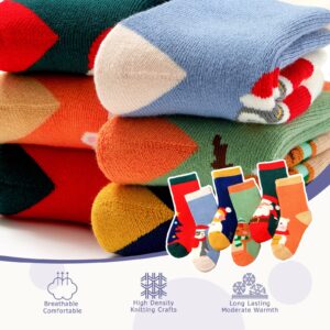 Qterdiz Toddler Boys Winter Socks Kids Warm Socks Thick Cartoon Thermal Crew Socks for Boys Christmas 6 Pack 4-6 Years