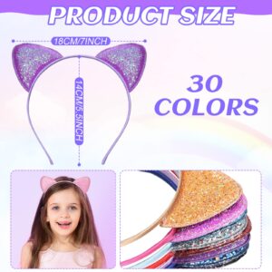 Janinka 30 Pcs Cat Ears Headband for Girls Glitter Sequin Cat Hairbands Shiny Kitty Headband Hair Metal Hoop Hair Accessories for Women Girls Daily Wearing Birthday Party Decoration