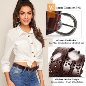 XZQTIVE Women Plus Size Leather Belt for Jeans Dresses Pants Hollow Flower Waist Belts with Solid Pin Buckle