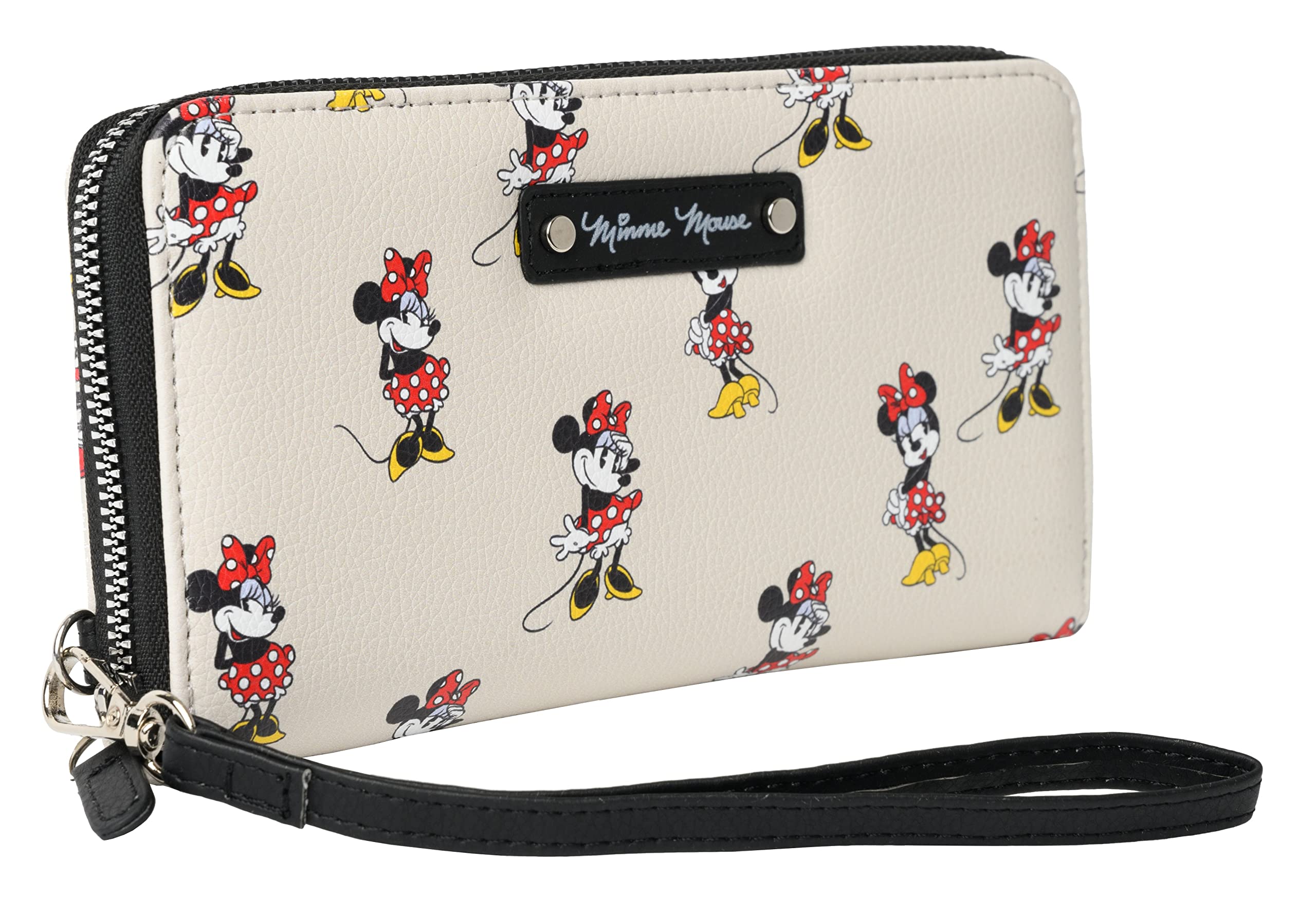 Disney Wallet Wristlet Zip Clutch Faux Leather (Minnie Mouse Cream)