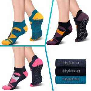 Hylaea Womens & Mens Non Slip Socks with Grip for Yoga Pilates Barre Home Hospital Socks Cushioned Yellow Blue Pink Brown Small Medium