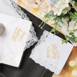 6 Pcs Embroidered Wedding Handkerchiefs Happy Tears Wedding Handkerchiefs with Scallop Lace Mother of the Bride Gifts Lace Handkerchiefs for Wedding Day Bride Gifts