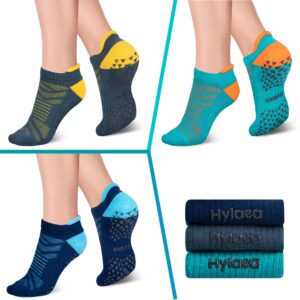 Hylaea Womens & Mens Non Slip Gripper Socks with Cushion for Yoga Pilates Barre Home Hospital Socks Dark Blue Green Small Medium