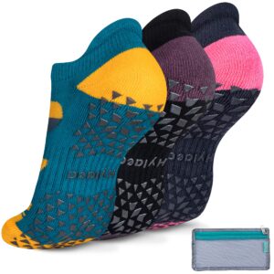 Hylaea Womens & Mens Non Slip Socks with Grip for Yoga Pilates Barre Home Hospital Socks Cushioned Yellow Blue Pink Brown Small Medium