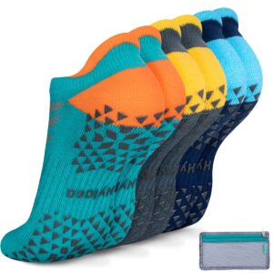 Hylaea Womens & Mens Non Slip Gripper Socks with Cushion for Yoga Pilates Barre Home Hospital Socks Dark Blue Green Small Medium