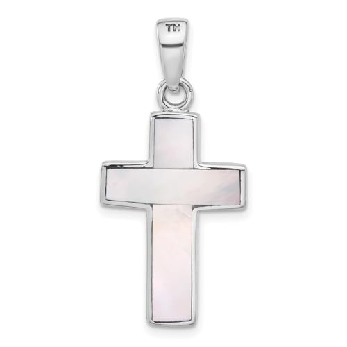 925 Sterling Silver Rhodium Plated Reversible Simulated Mother of Pearl Religious Faith Cross Pendant Necklace Measures 30.02x17.52mm Wide 2.63mm Thick Jewelry for Women