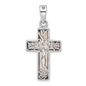 925 sterling silver rhodium plated reversible simulated mother of pearl religious faith cross pendant necklace measures 30.02x17.52mm wide 2.63mm thick jewelry for women