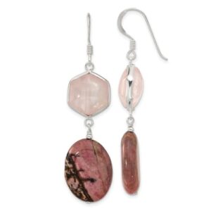 925 sterling silver rose quartz and rhodonite shepherd hook earrings measures 58.5x15mm wide jewelry for women