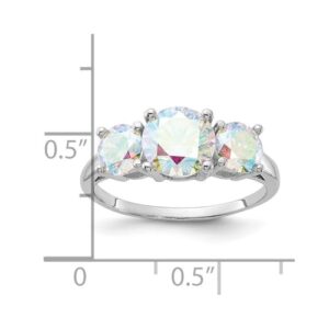 925 Sterling Silver Rhodium Plated Iridescent CZ Cubic Zirconia Simulated Diamond 3 stone Ring Size 8 Jewelry for Women