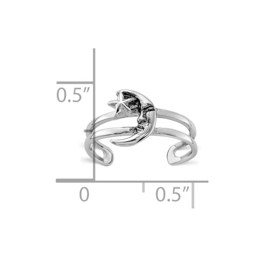 925 Sterling Silver Rhodium Plated Oxidized Celestial Moon and Star Toe Ring Jewelry for Women