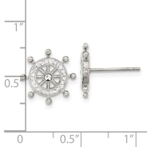 13mm Chisel Stainless Steel Polished Preciosa Crystal Ship Wheel Post Earrings Measures 13x13mm Wide Jewelry for Women