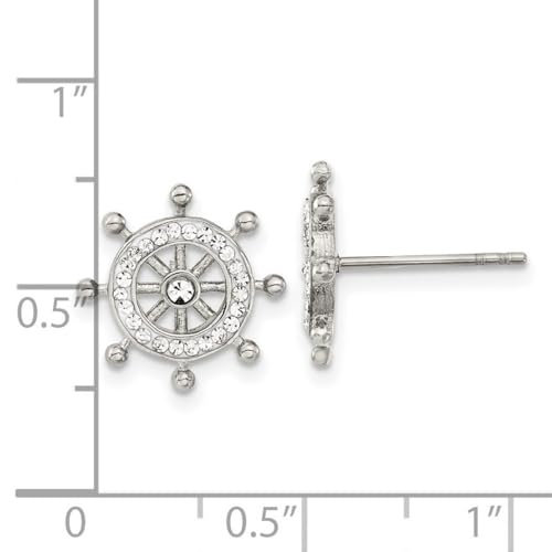 13mm Chisel Stainless Steel Polished Preciosa Crystal Ship Wheel Post Earrings Measures 13x13mm Wide Jewelry for Women