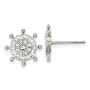 13mm chisel stainless steel polished preciosa crystal ship wheel post earrings measures 13x13mm wide jewelry for women