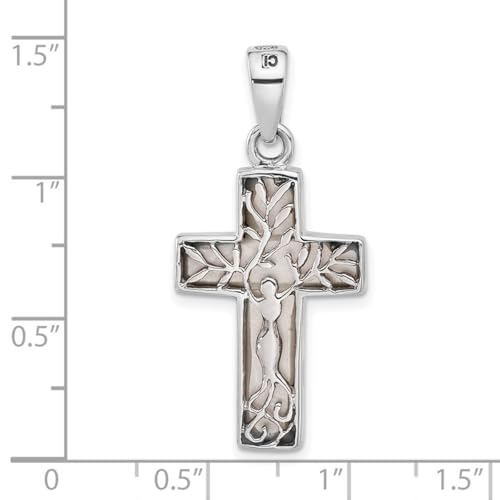 925 Sterling Silver Rhodium Plated Reversible Simulated Mother of Pearl Religious Faith Cross Pendant Necklace Measures 30.02x17.52mm Wide 2.63mm Thick Jewelry for Women