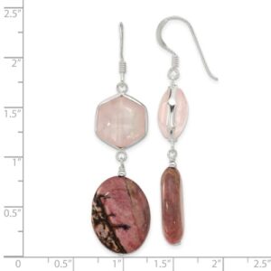 925 Sterling Silver Rose Quartz and Rhodonite Shepherd Hook Earrings Measures 58.5x15mm Wide Jewelry for Women