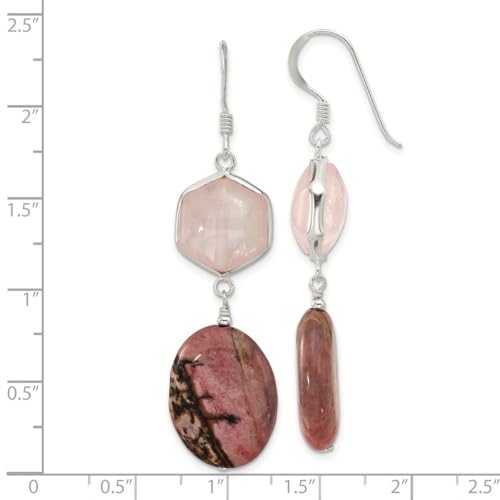 925 Sterling Silver Rose Quartz and Rhodonite Shepherd Hook Earrings Measures 58.5x15mm Wide Jewelry for Women