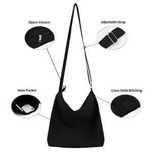 Muka Custom Embroidered Hobo Bag, Black Canvas Shoulder Bag Crossbody Bag with Logo Text