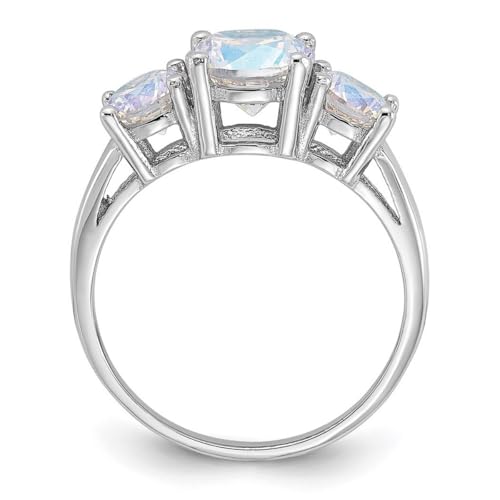 925 Sterling Silver Rhodium Plated Iridescent CZ Cubic Zirconia Simulated Diamond 3 stone Ring Size 8 Jewelry for Women