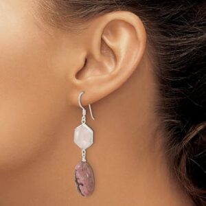 925 Sterling Silver Rose Quartz and Rhodonite Shepherd Hook Earrings Measures 58.5x15mm Wide Jewelry for Women