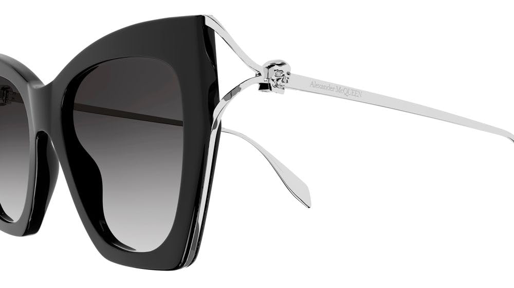 Alexander McQueen Square Cat Eye Sunglasses AM0375S 001 Black/Silver 53mm