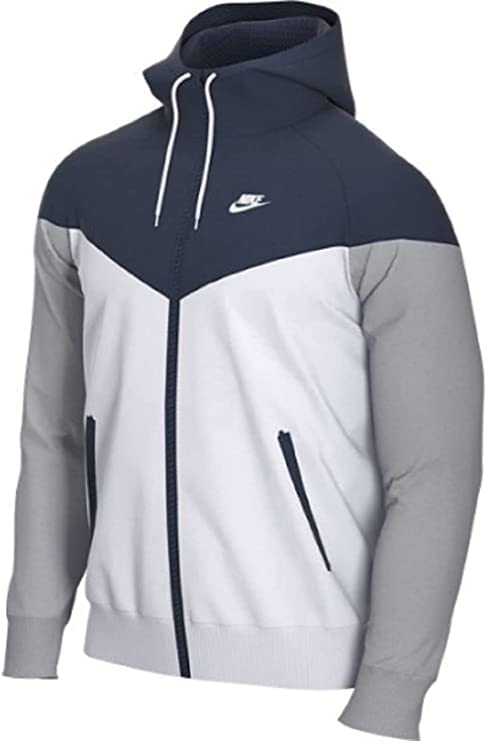 NIKE TEAM MEN'S WINDRUNNER JACKET Hooded Windbreaker (Navy/White, Small)