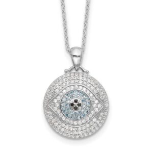 17mm 925 Sterling Silver Rhodium Plated Created Blue Spinel and CZ Evil Eye Necklace 18 Inch Jewelry for Women