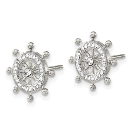 13mm Chisel Stainless Steel Polished Preciosa Crystal Ship Wheel Post Earrings Measures 13x13mm Wide Jewelry for Women