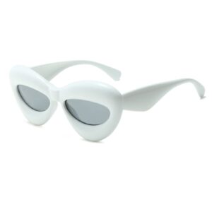 Long Keeper Sexy Lip Sunglasses - Unique Women Thick Frame Cat Eye Candy Color Punk Sun Glasses UV400 (White)