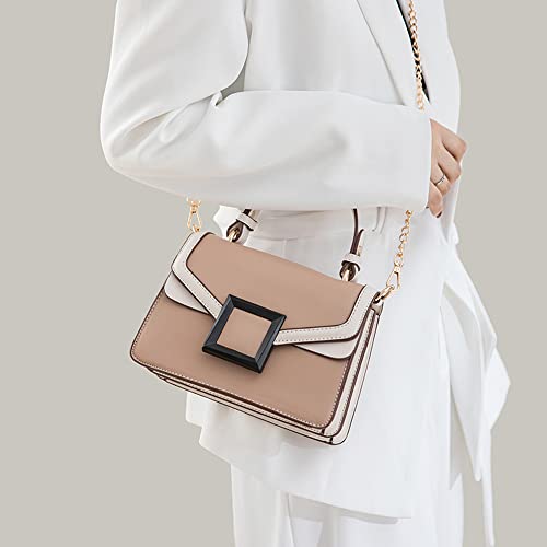 RTGGSEL Elegant Crossbody Shoulder Evening Bag for Women PU Leather Top Handle Messenger Bag Chain Strap Small Square Satchel Purse (Apricot)