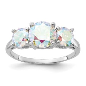 925 sterling silver rhodium plated iridescent cz cubic zirconia simulated diamond 3 stone ring size 8 jewelry for women