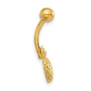 14k Gold 14 Gauge Polished and Textured Pineapple Navel Belly Ring Measures 23mm Long Jewelry for Women