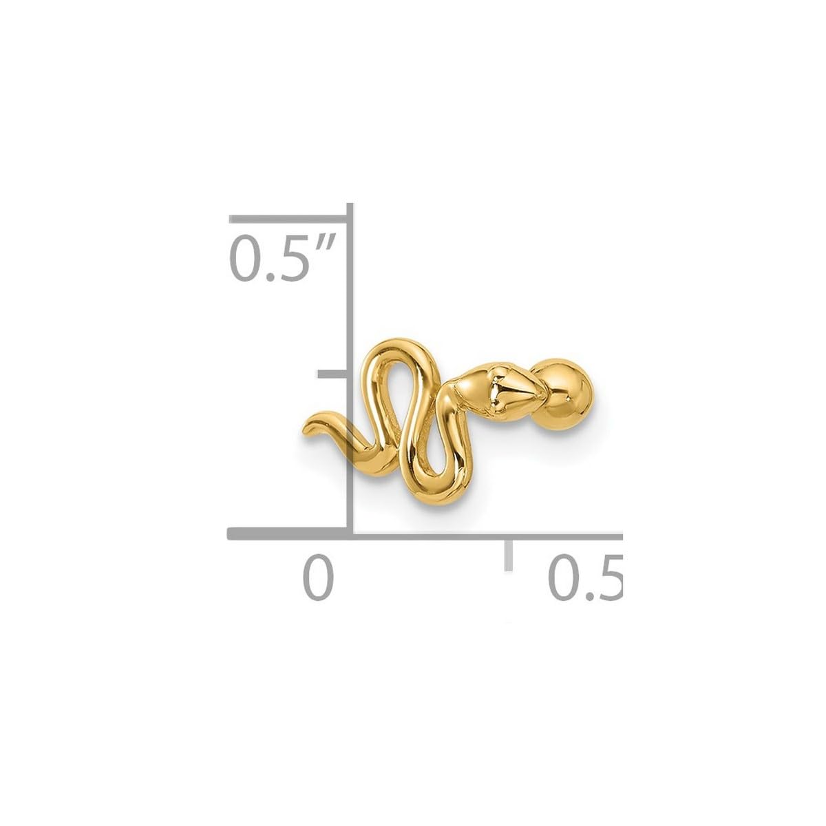 14k Gold 18 Gauge Polished Snake Cartilage Stud Measures 10.2mm Long Jewelry for Women