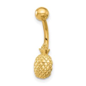 14k gold 14 gauge polished and textured pineapple navel belly ring measures 23mm long jewelry for women