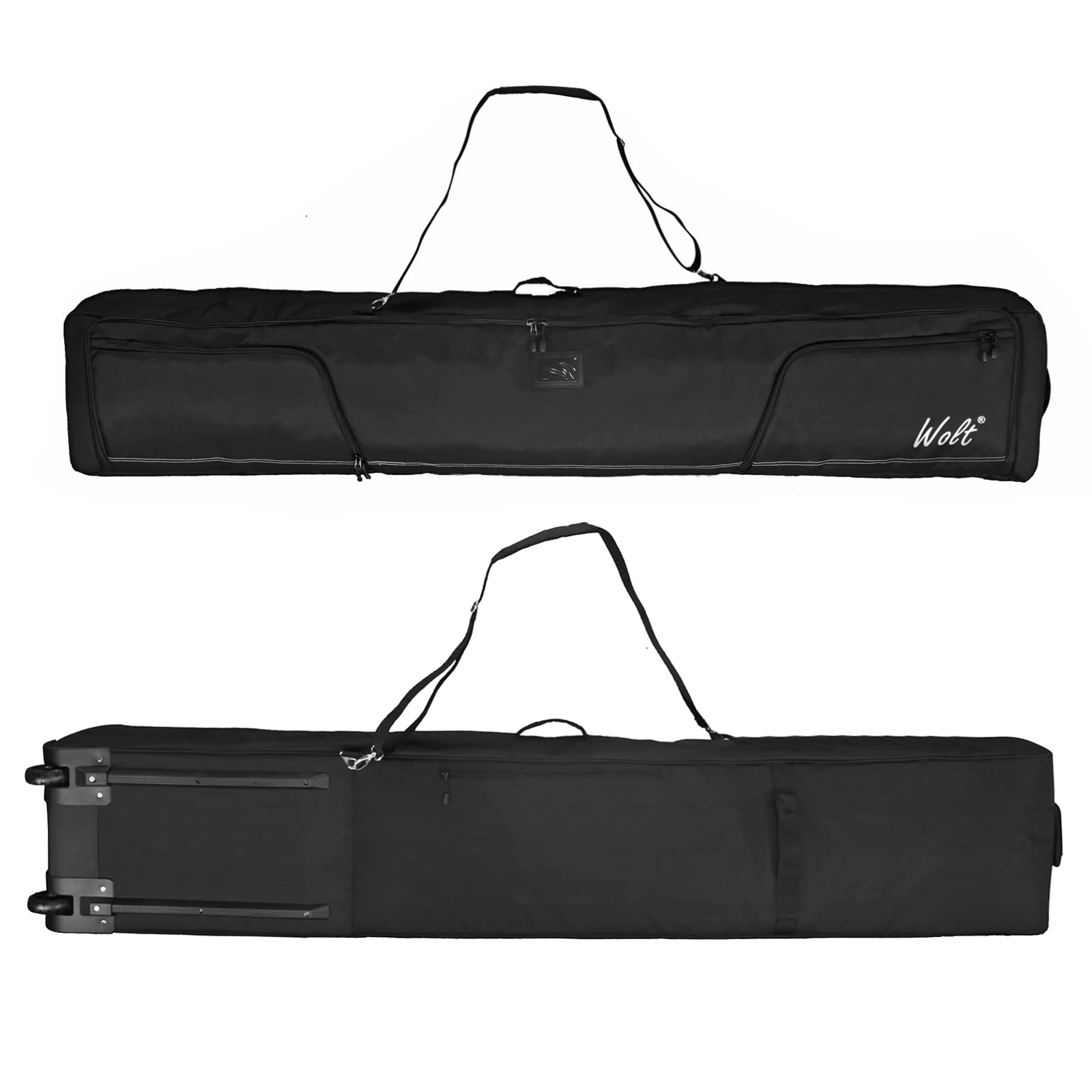 WOLT Rolling Ski Bag - Padded Snowboard Bag Carrier with Wheels for Air Travel, fit to Double Pairs of Skis up to 175 cm