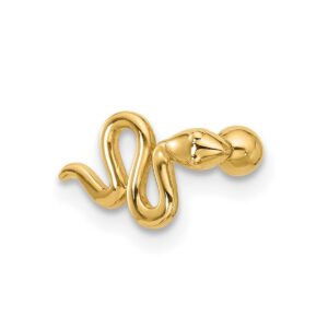 14k gold 18 gauge polished snake cartilage stud measures 10.2mm long jewelry for women