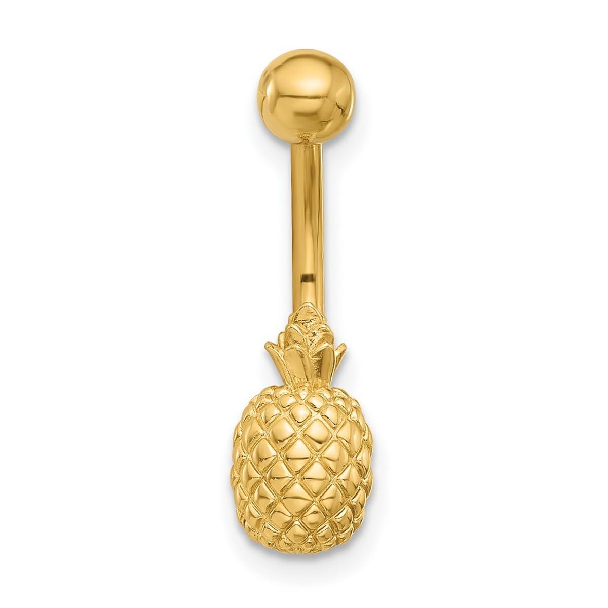 14k Gold 14 Gauge Polished and Textured Pineapple Navel Belly Ring Measures 23mm Long Jewelry for Women