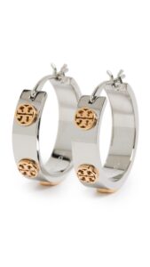 tory burch women's miller stud hoop earrings, tory silver/tory gold, one size