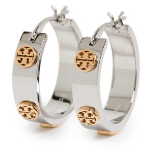 Tory Burch Women's Miller Stud Hoop Earrings, Tory Silver/Tory Gold, One Size