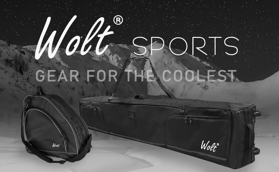 WOLT Rolling Ski Bag - Padded Snowboard Bag Carrier with Wheels for Air Travel, fit to Double Pairs of Skis up to 175 cm