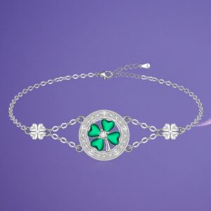 Four Leaf Clover Bracelet for Women St Patricks Day Shamrock Bracelets Sterling Silver Celtic Knot Irish Green Clover Jewelry Charm Lucky Gifts