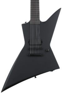 esp ltd ex-7 baritone black metal electric guitar - black satin