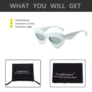 Long Keeper Sexy Lip Sunglasses - Unique Women Thick Frame Cat Eye Candy Color Punk Sun Glasses UV400 (White)