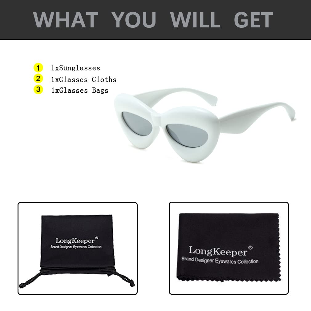 Long Keeper Sexy Lip Sunglasses - Unique Women Thick Frame Cat Eye Candy Color Punk Sun Glasses UV400 (White)