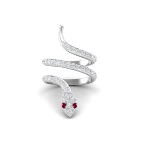 MOONEYE 925 Sterling Silver Snake Ring for Women Vintage Wrap Rings with Natural Ruby & White Topaz Engagement Ring Cobra Snake Rings (Sterling Silver, 7)