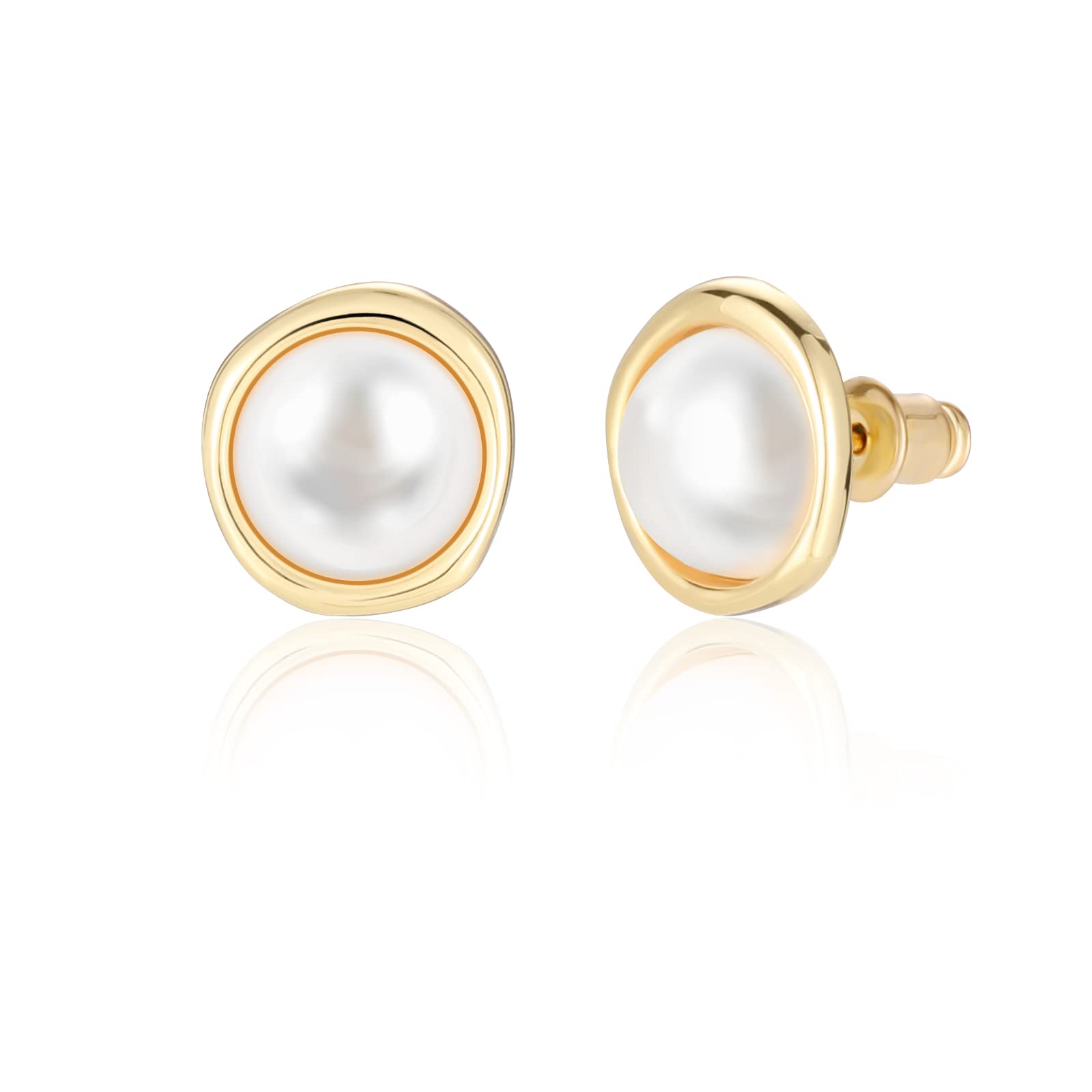 HOKEMP Pearl Earrings 16k Gold Plated Pearls Stud Earrings Hypoallergenic Jewelry for Women Girls Valentine's Day