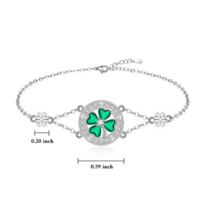 Four Leaf Clover Bracelet for Women St Patricks Day Shamrock Bracelets Sterling Silver Celtic Knot Irish Green Clover Jewelry Charm Lucky Gifts