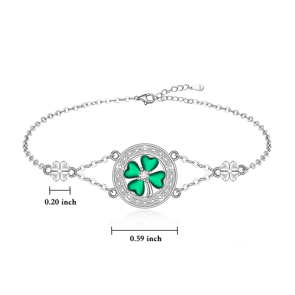 Four Leaf Clover Bracelet for Women St Patricks Day Shamrock Bracelets Sterling Silver Celtic Knot Irish Green Clover Jewelry Charm Lucky Gifts