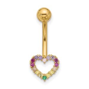 14k Gold 14 Gauge Polished Rainbow CZ Cubic Zirconia Simulated Diamond Love Heart Belly Navel Ring Measures 23.5mm Long Jewelry for Women