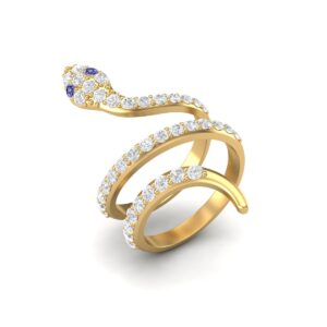 MOONEYE 925 Sterling Silver Snake Ring for Women Vintage Wrap Rings with Natural Tanzanite & White Topaz Engagement Ring Cobra Snake Rings (Gold Vermeil, 9)